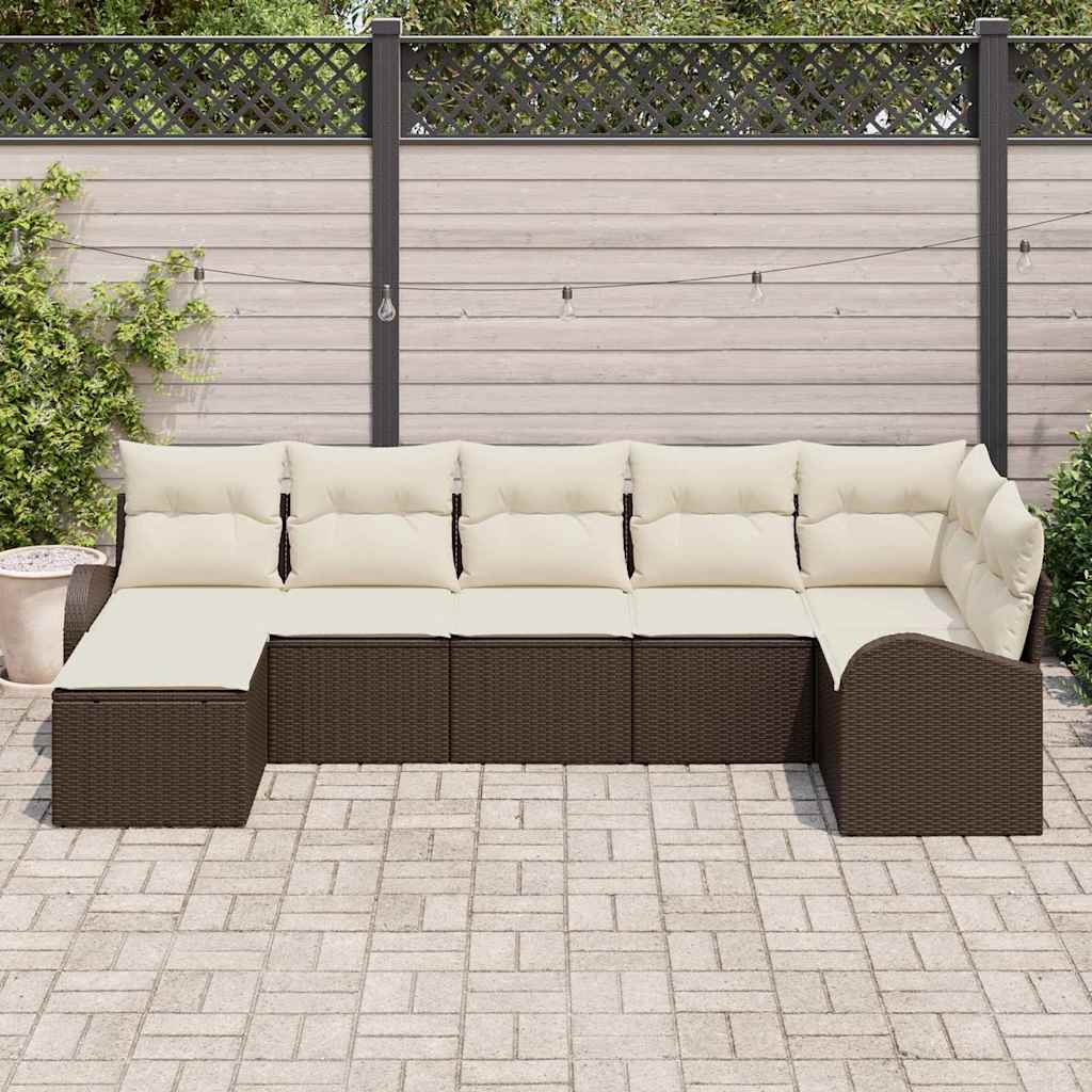 Tuin Sofa Set met kussen 7 pcs Bruin Poly riet is nu te koop bij PeponiXL, paradijselijk wonen!