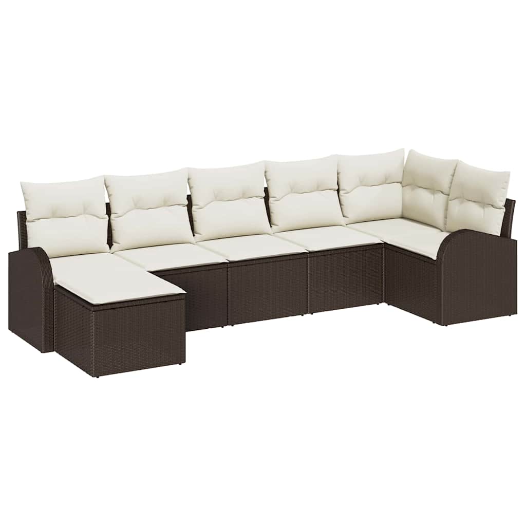Tuin Sofa Set met kussen 7 pcs Bruin Poly riet is nu te koop bij PeponiXL, paradijselijk wonen!
