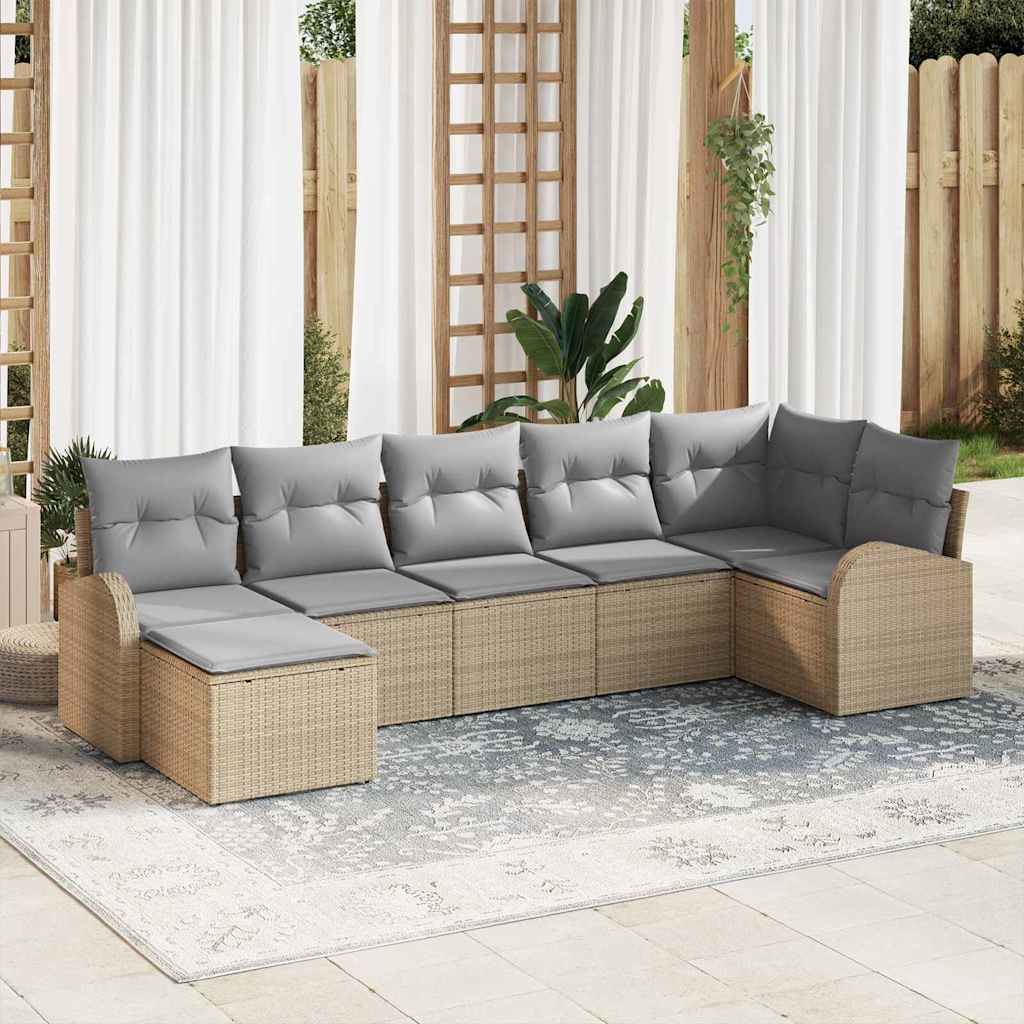 Tuin Sofa Set met kussen 7 pcs Beige Poly riet is nu te koop bij PeponiXL, paradijselijk wonen!