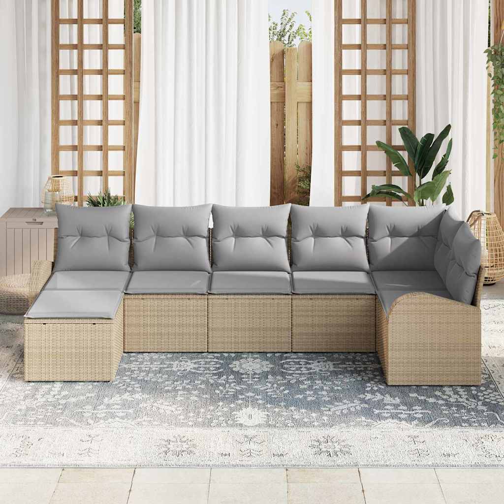 Tuin Sofa Set met kussen 7 pcs Beige Poly riet is nu te koop bij PeponiXL, paradijselijk wonen!