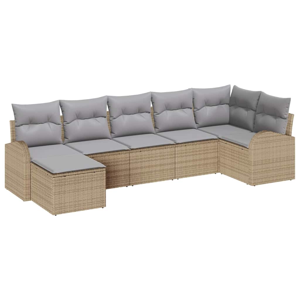 Tuin Sofa Set met kussen 7 pcs Beige Poly riet is nu te koop bij PeponiXL, paradijselijk wonen!