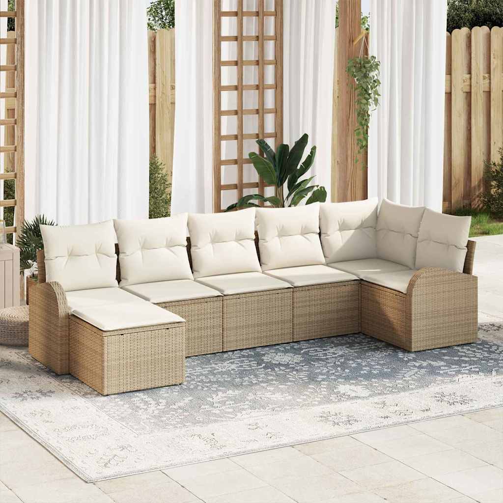 Tuin Sofa Set met kussen 7 pcs Beige Poly riet is nu te koop bij PeponiXL, paradijselijk wonen!
