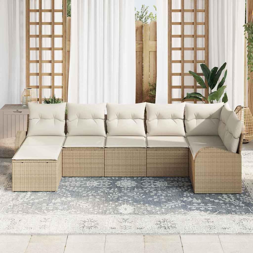 Tuin Sofa Set met kussen 7 pcs Beige Poly riet is nu te koop bij PeponiXL, paradijselijk wonen!