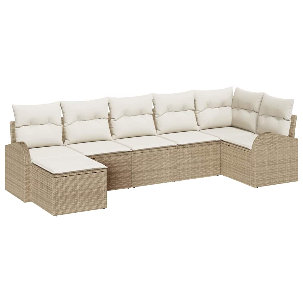 Tuin Sofa Set met kussen 7 pcs Beige Poly riet is nu te koop bij PeponiXL, paradijselijk wonen!
