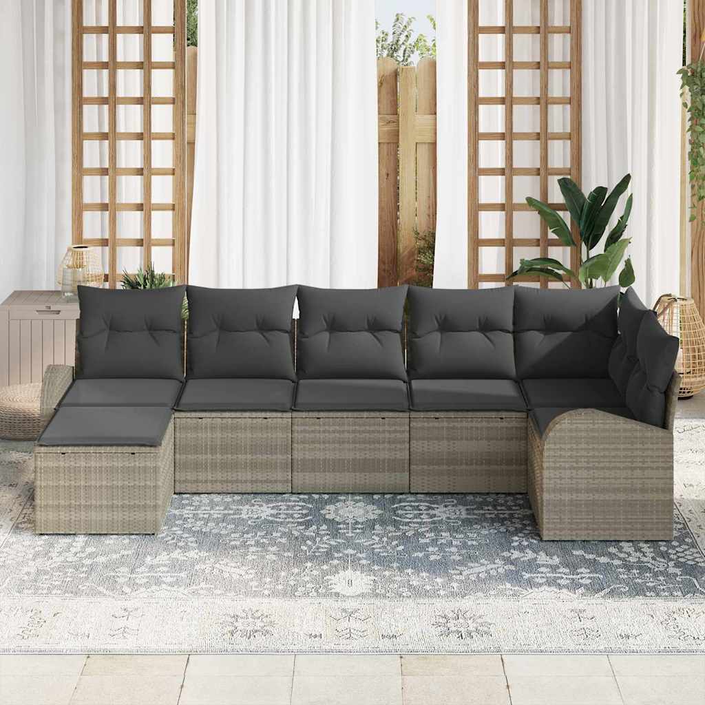 Tuin Sofa Set met kussen 7 pcs Lichtgrijs Poly Rattan is nu te koop bij PeponiXL, paradijselijk wonen!