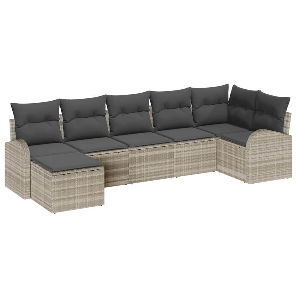 Tuin Sofa Set met kussen 7 pcs Lichtgrijs Poly Rattan is nu te koop bij PeponiXL, paradijselijk wonen!