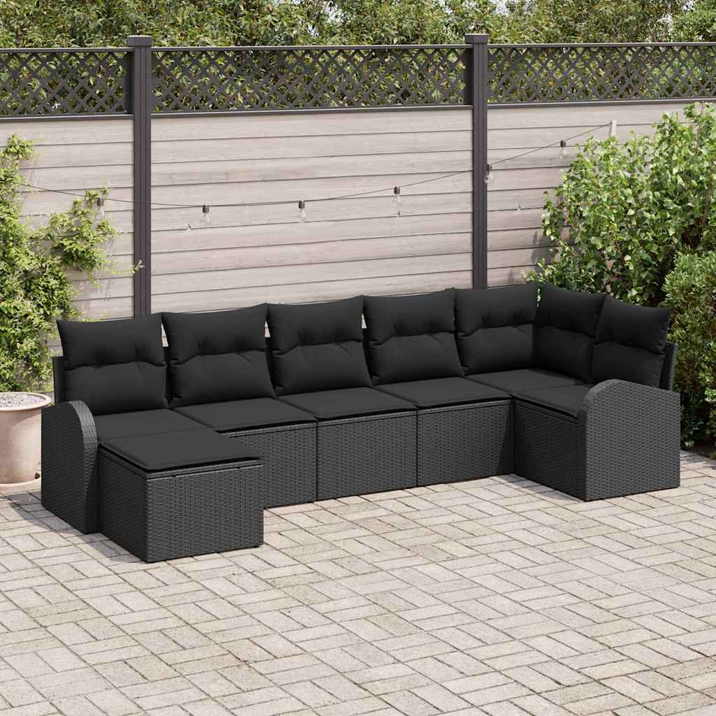 Tuin Sofa Set met kussen 7 pcs Zwart Poly riet is nu te koop bij PeponiXL, paradijselijk wonen!