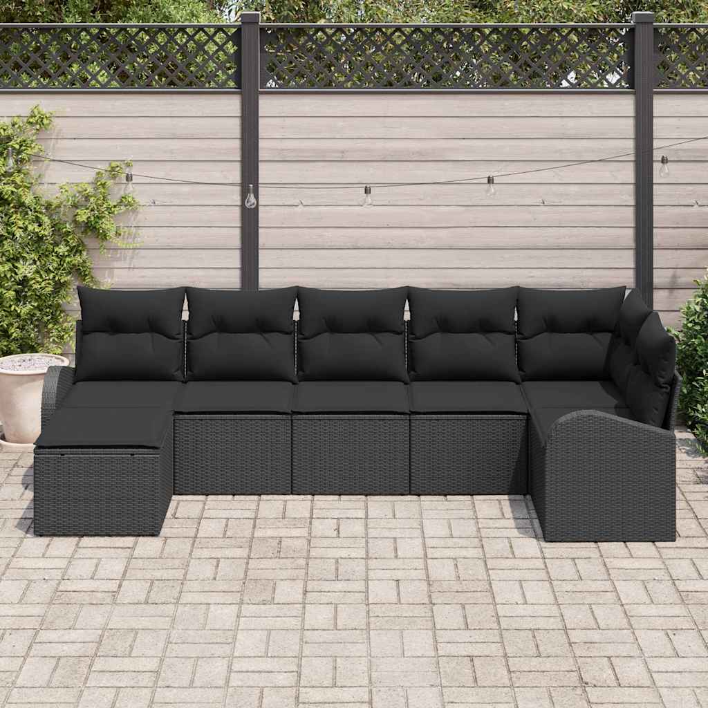 Tuin Sofa Set met kussen 7 pcs Zwart Poly riet is nu te koop bij PeponiXL, paradijselijk wonen!