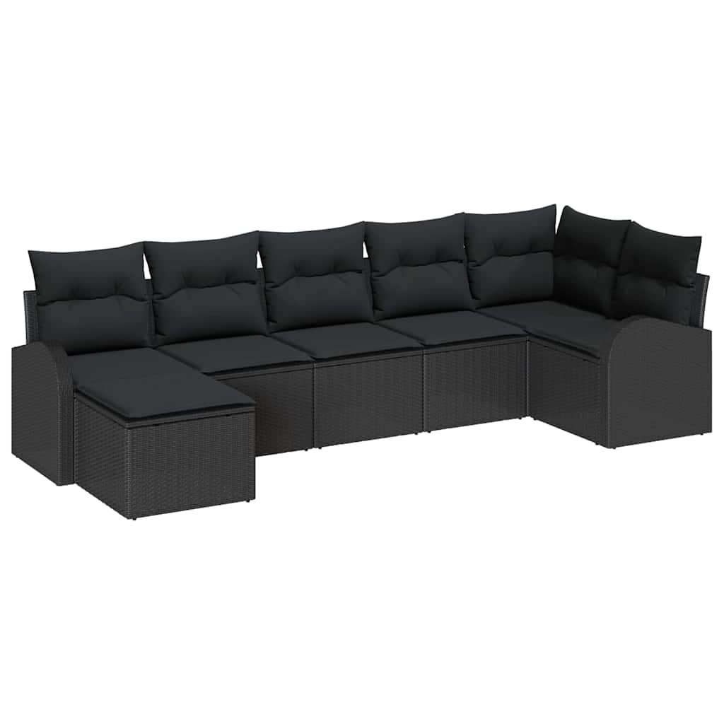 Tuin Sofa Set met kussen 7 pcs Zwart Poly riet is nu te koop bij PeponiXL, paradijselijk wonen!