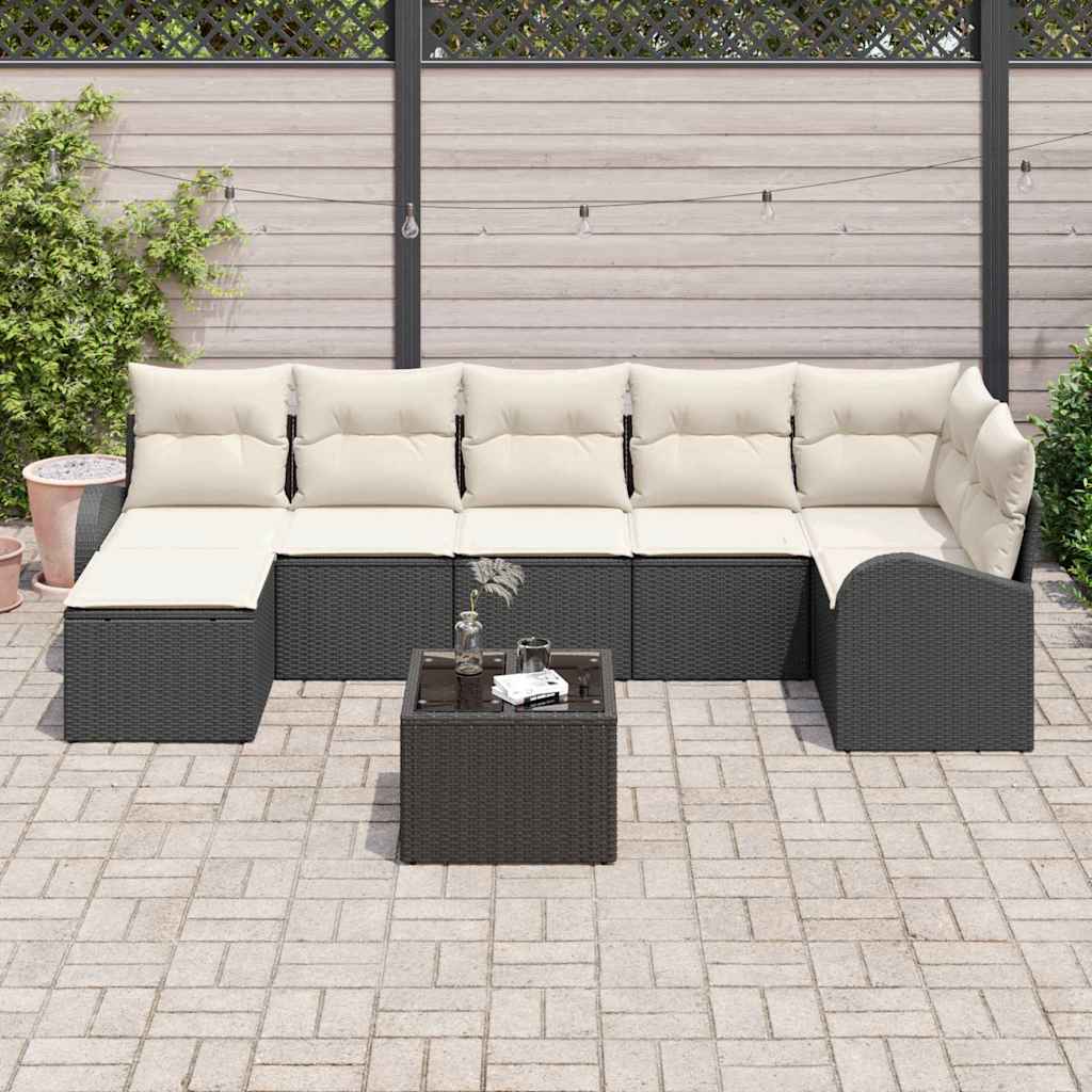 Tuin Sofa Set met kussen 8 pcs Zwart Poly riet is nu te koop bij PeponiXL, paradijselijk wonen!