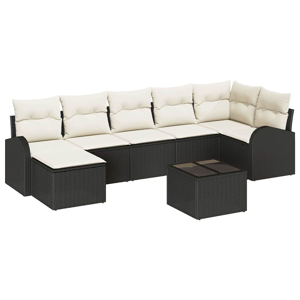 Tuin Sofa Set met kussen 8 pcs Zwart Poly riet is nu te koop bij PeponiXL, paradijselijk wonen!