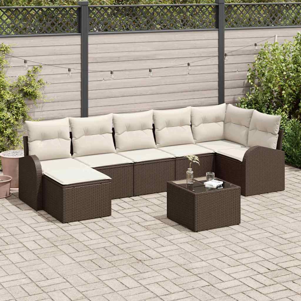 Tuin Sofa Set met kussen 8 pcs Bruin Poly riet is nu te koop bij PeponiXL, paradijselijk wonen!
