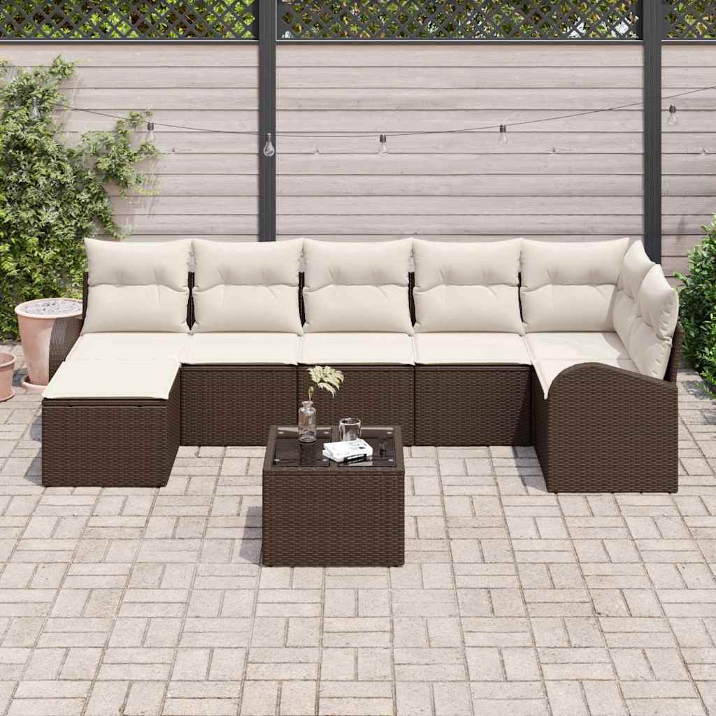 Tuin Sofa Set met kussen 8 pcs Bruin Poly riet is nu te koop bij PeponiXL, paradijselijk wonen!