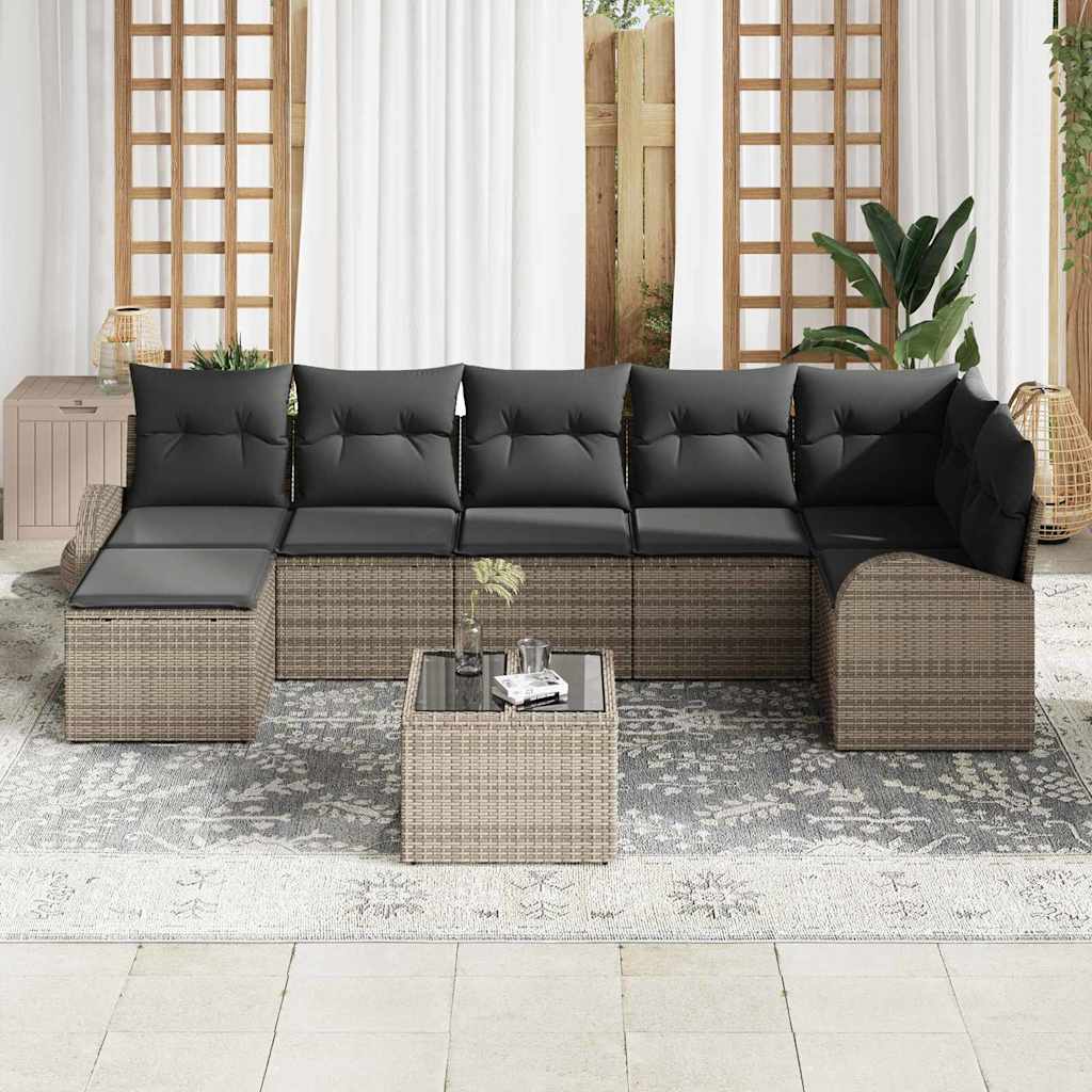 Tuin Sofa Set met kussen 8 pcs Grijs Poly riet is nu te koop bij PeponiXL, paradijselijk wonen!