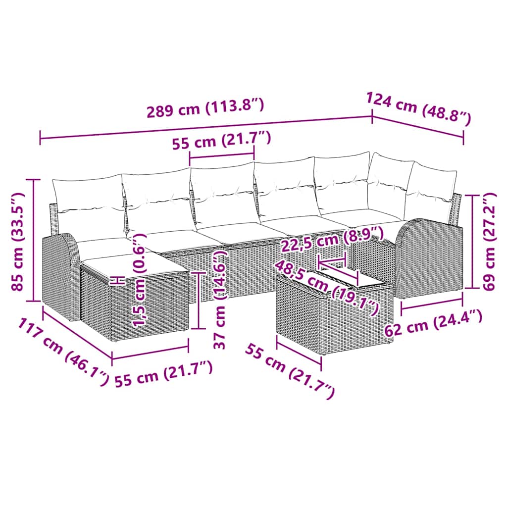 Tuin Sofa Set met kussen 8 pcs Grijs Poly riet is nu te koop bij PeponiXL, paradijselijk wonen!