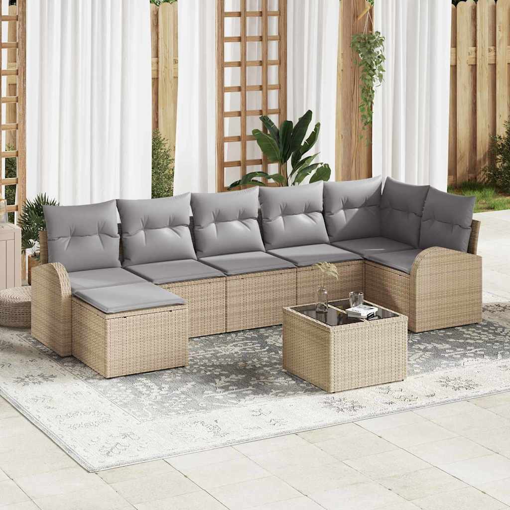 Tuin Sofa Set met kussen 8 pcs Beige Poly riet is nu te koop bij PeponiXL, paradijselijk wonen!
