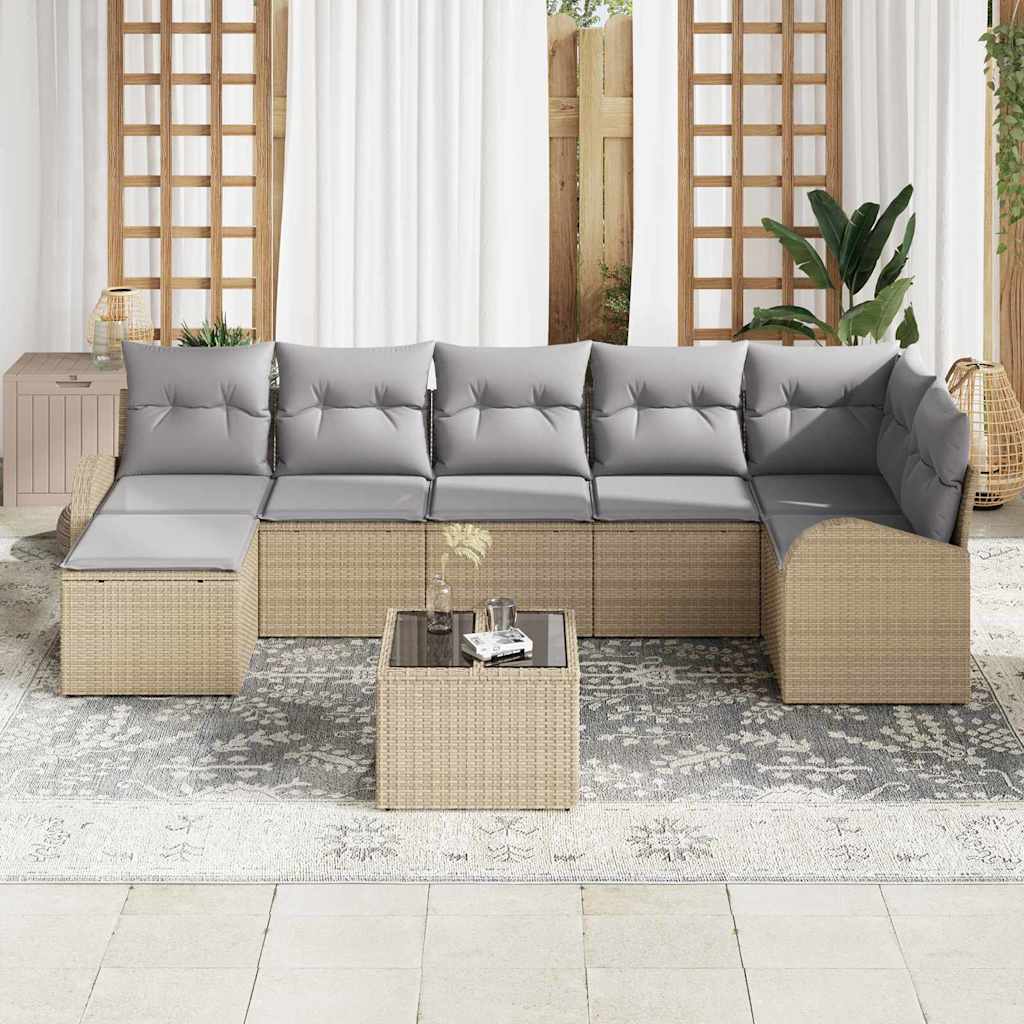 Tuin Sofa Set met kussen 8 pcs Beige Poly riet is nu te koop bij PeponiXL, paradijselijk wonen!