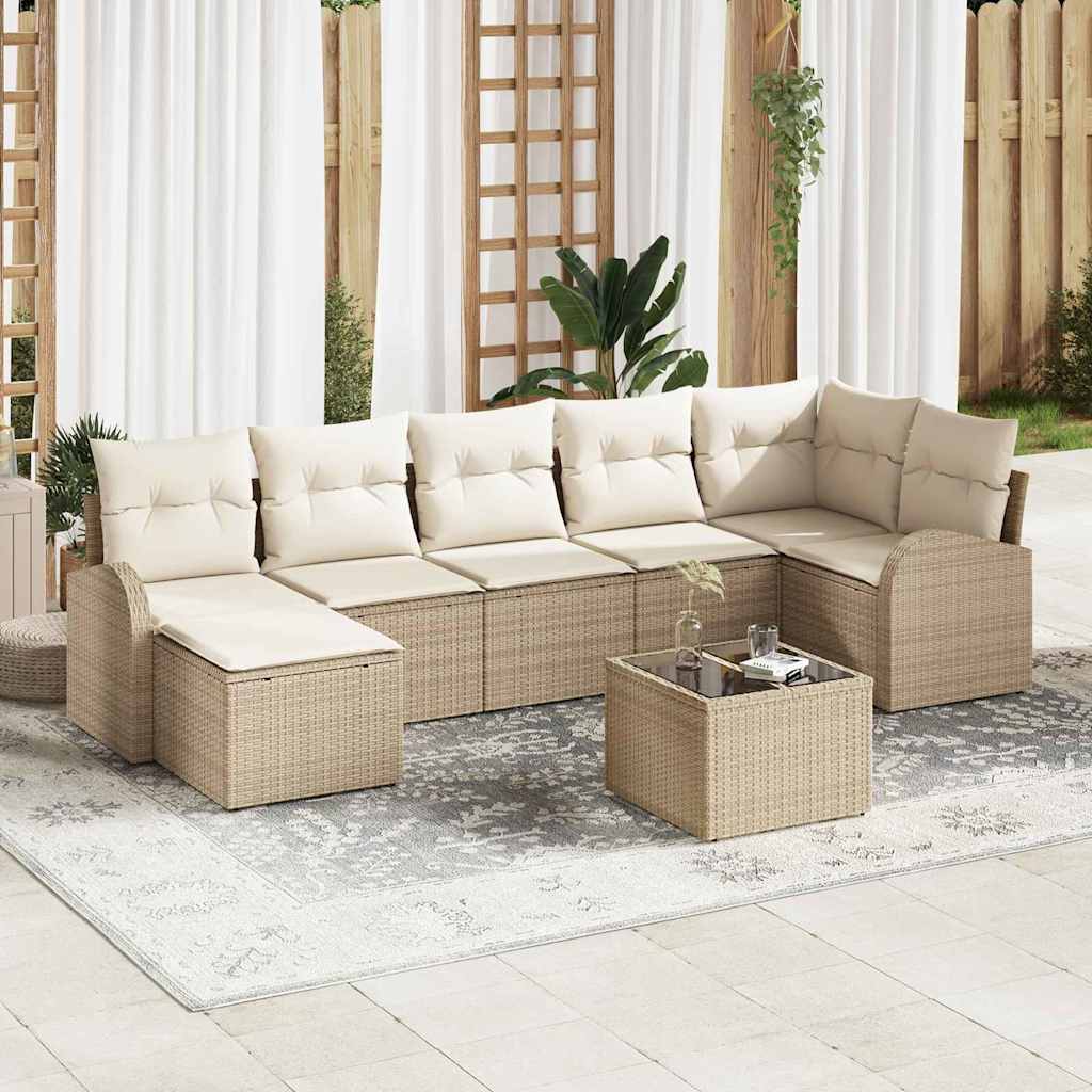 Tuin Sofa Set met kussen 8 pcs Beige Poly riet is nu te koop bij PeponiXL, paradijselijk wonen!