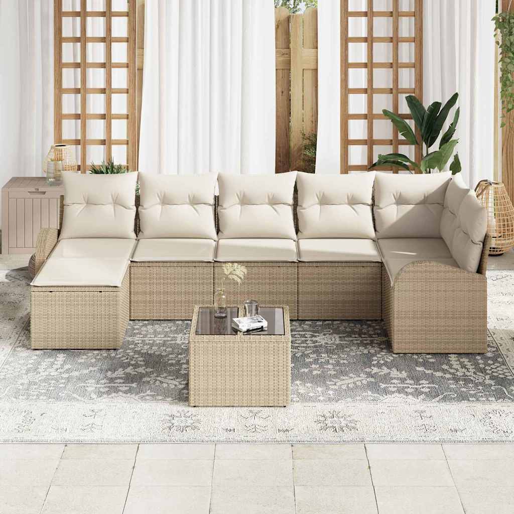 Tuin Sofa Set met kussen 8 pcs Beige Poly riet is nu te koop bij PeponiXL, paradijselijk wonen!