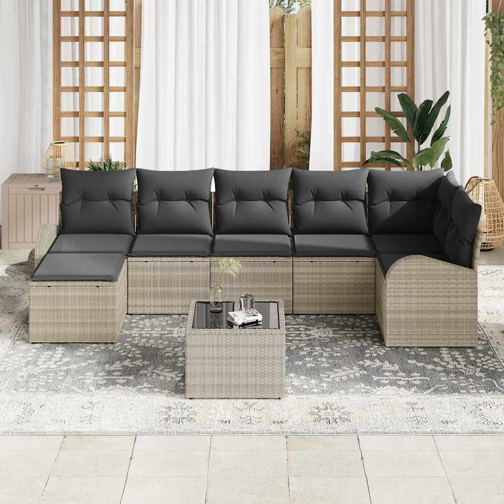 Tuin Sofa Set met kussen 8 pcs Lichtgrijs Poly riet is nu te koop bij PeponiXL, paradijselijk wonen!
