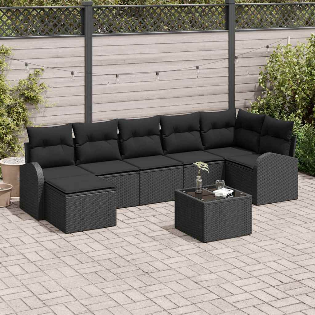 Tuin Sofa Set met kussen 8 pcs Zwart Poly riet is nu te koop bij PeponiXL, paradijselijk wonen!