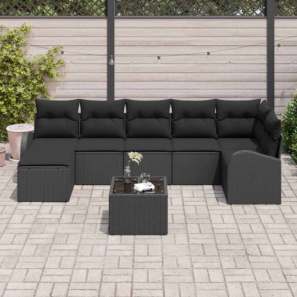 Tuin Sofa Set met kussen 8 pcs Zwart Poly riet is nu te koop bij PeponiXL, paradijselijk wonen!