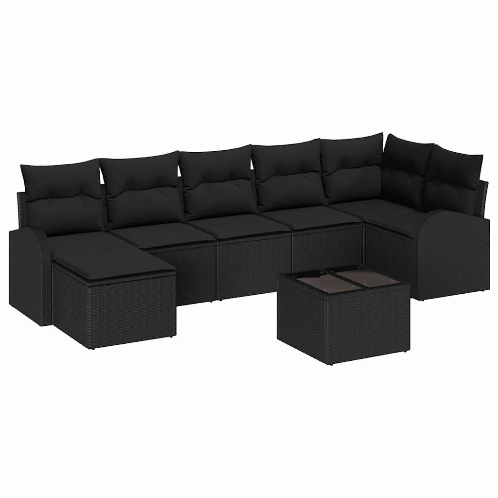 Tuin Sofa Set met kussen 8 pcs Zwart Poly riet is nu te koop bij PeponiXL, paradijselijk wonen!