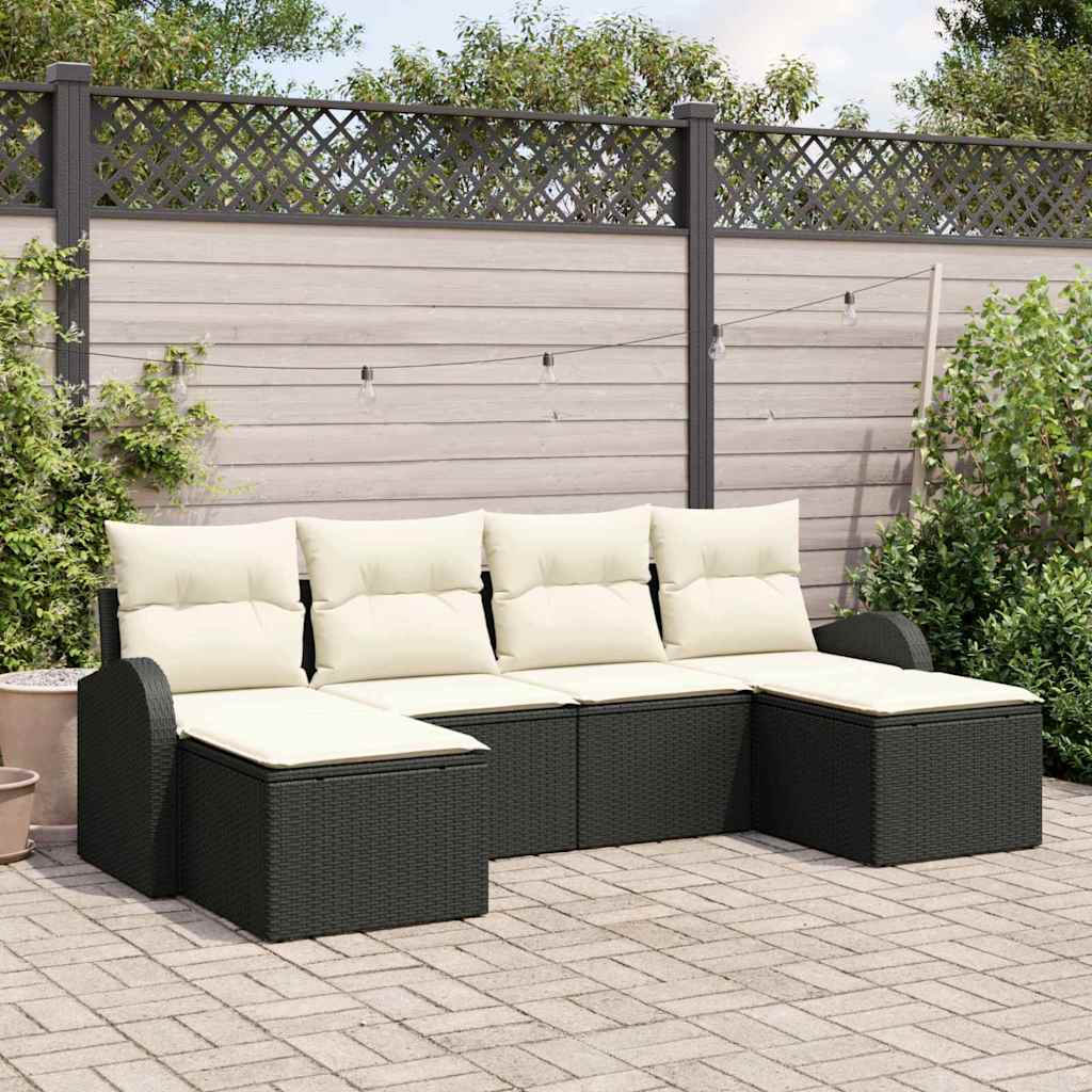 Tuin Sofa Set met kussen 6 pcs Zwart Poly Rattan is nu te koop bij PeponiXL, paradijselijk wonen!