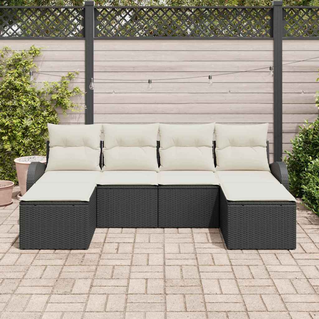 Tuin Sofa Set met kussen 6 pcs Zwart Poly Rattan is nu te koop bij PeponiXL, paradijselijk wonen!