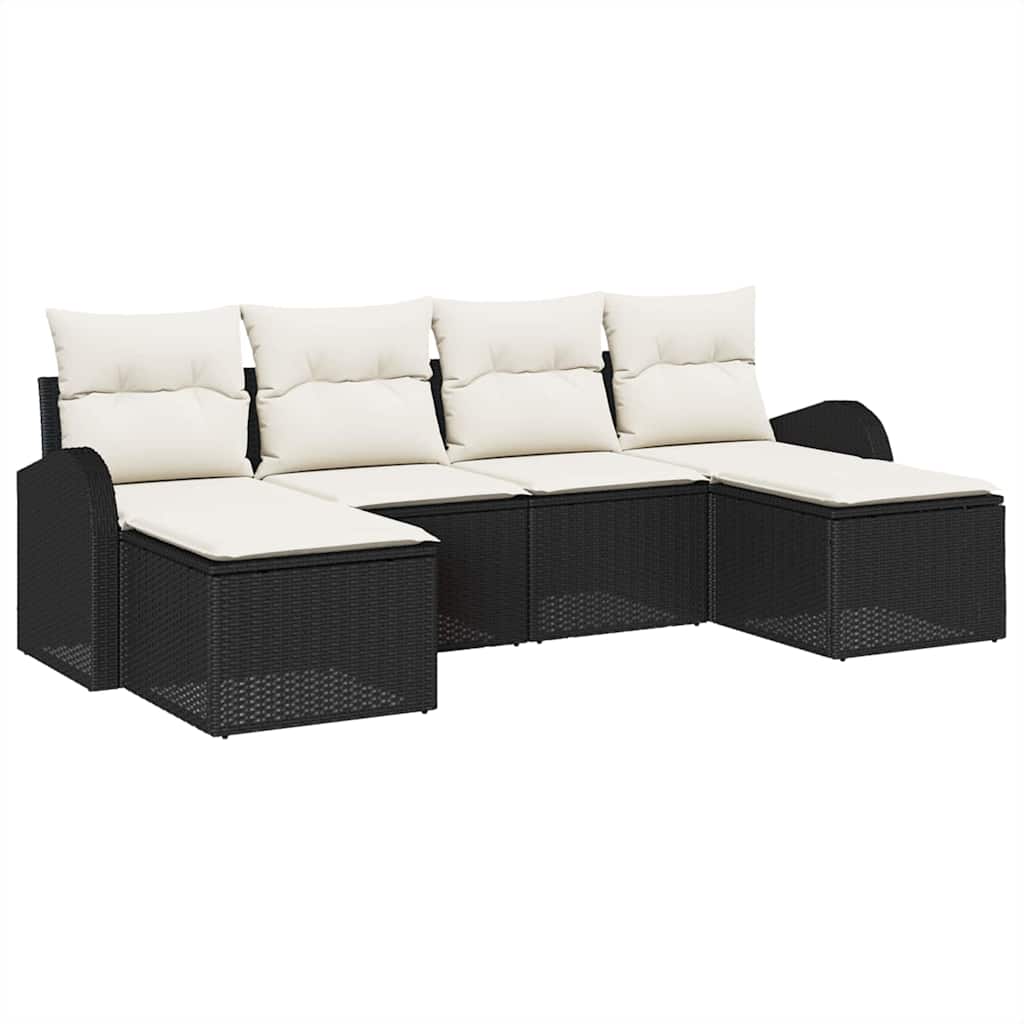 Tuin Sofa Set met kussen 6 pcs Zwart Poly Rattan is nu te koop bij PeponiXL, paradijselijk wonen!