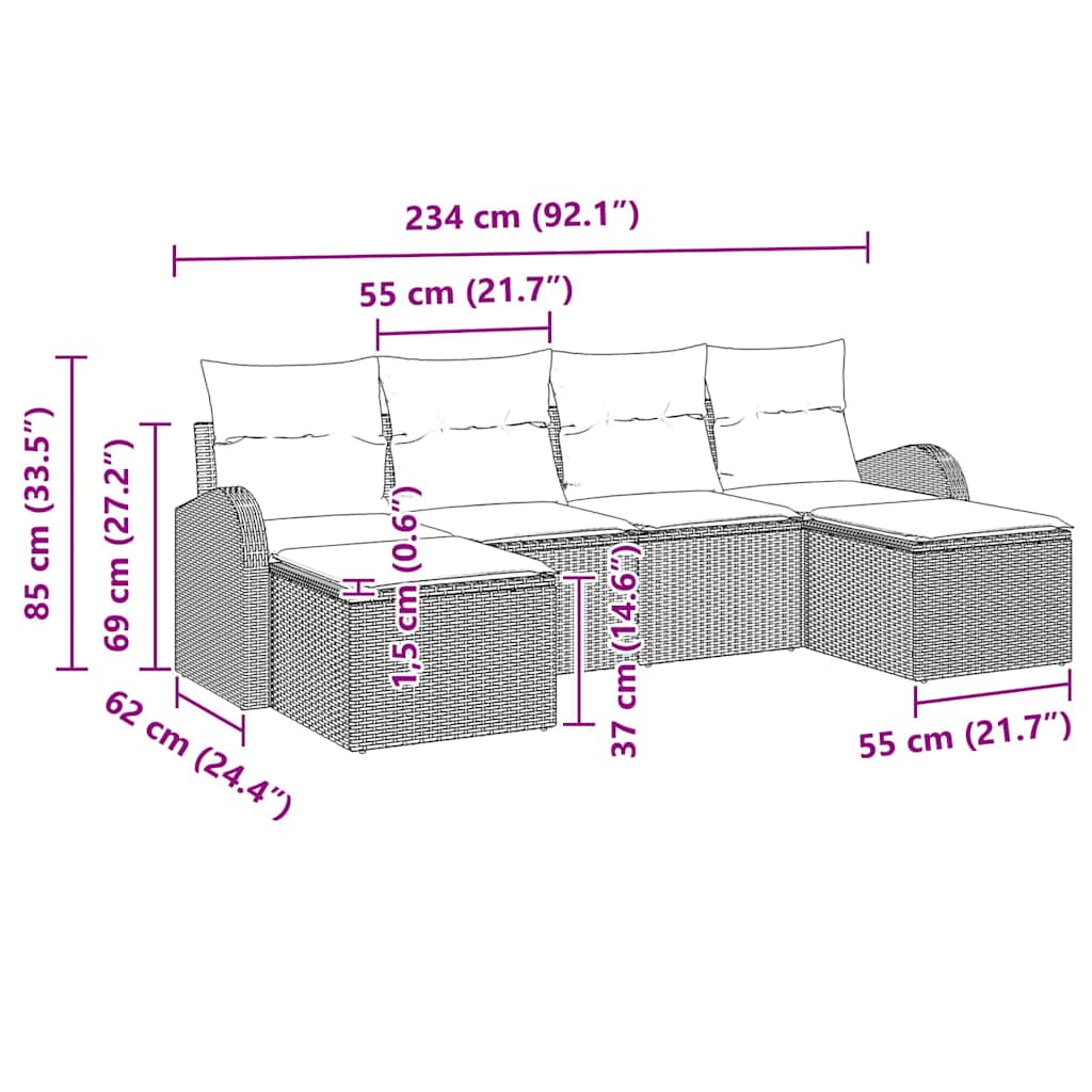 Tuin Sofa Set met kussen 6 pcs Zwart Poly Rattan is nu te koop bij PeponiXL, paradijselijk wonen!