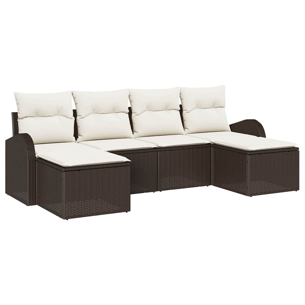 Tuin Sofa Set met kussen 6 pcs Bruin Poly Rattan is nu te koop bij PeponiXL, paradijselijk wonen!
