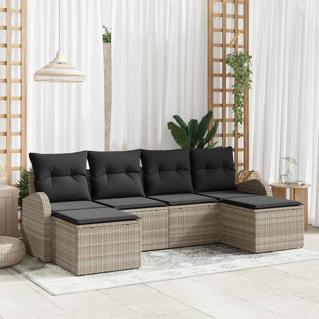 Tuin Sofa Set met kussen 6 pcs Lichtgrijs Poly Rattan is nu te koop bij PeponiXL, paradijselijk wonen!