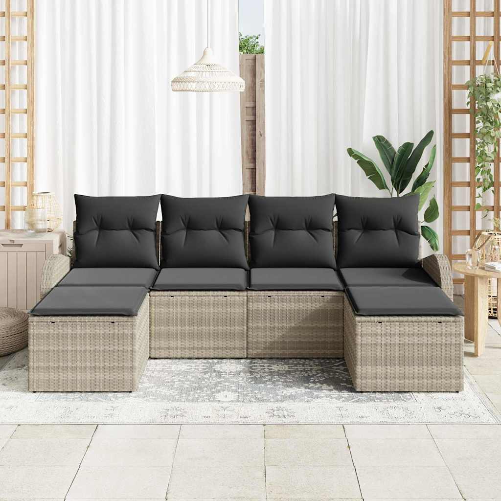 Tuin Sofa Set met kussen 6 pcs Lichtgrijs Poly Rattan is nu te koop bij PeponiXL, paradijselijk wonen!