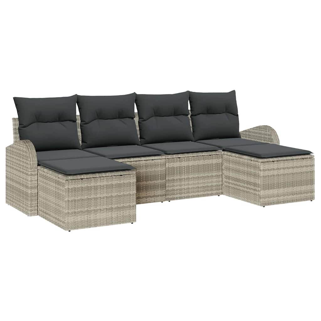 Tuin Sofa Set met kussen 6 pcs Lichtgrijs Poly Rattan is nu te koop bij PeponiXL, paradijselijk wonen!