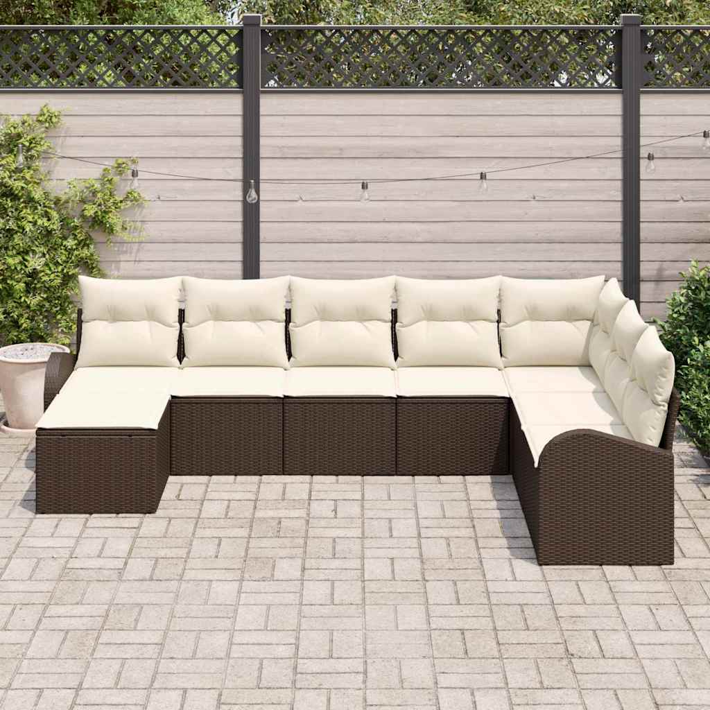 Tuin Sofa Set met kussen 8 pcs Bruin Poly riet is nu te koop bij PeponiXL, paradijselijk wonen!