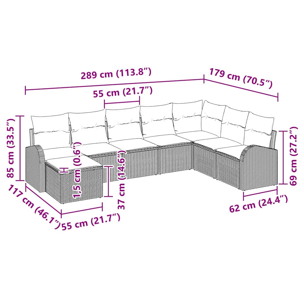 Tuin Sofa Set met kussen 8 pcs Bruin Poly riet is nu te koop bij PeponiXL, paradijselijk wonen!