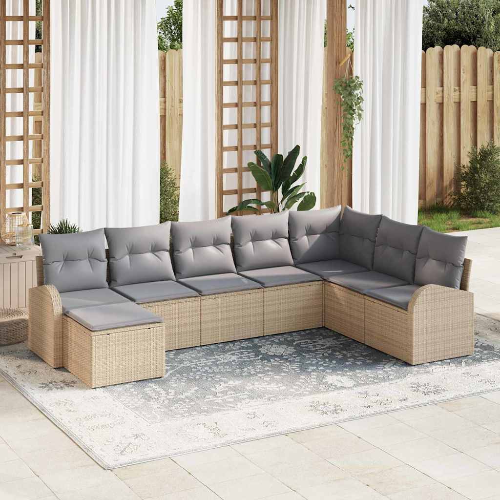 Tuin Sofa Set met kussen 8 pcs Beige Poly riet is nu te koop bij PeponiXL, paradijselijk wonen!