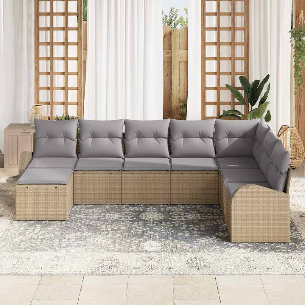 Tuin Sofa Set met kussen 8 pcs Beige Poly riet is nu te koop bij PeponiXL, paradijselijk wonen!