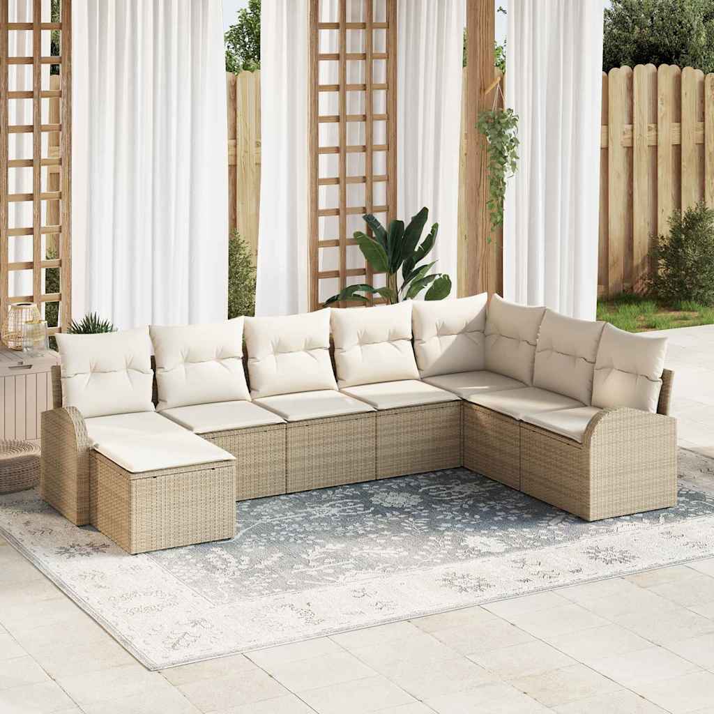 Tuin Sofa Set met kussen 8 pcs Beige Poly Rattan is nu te koop bij PeponiXL, paradijselijk wonen!
