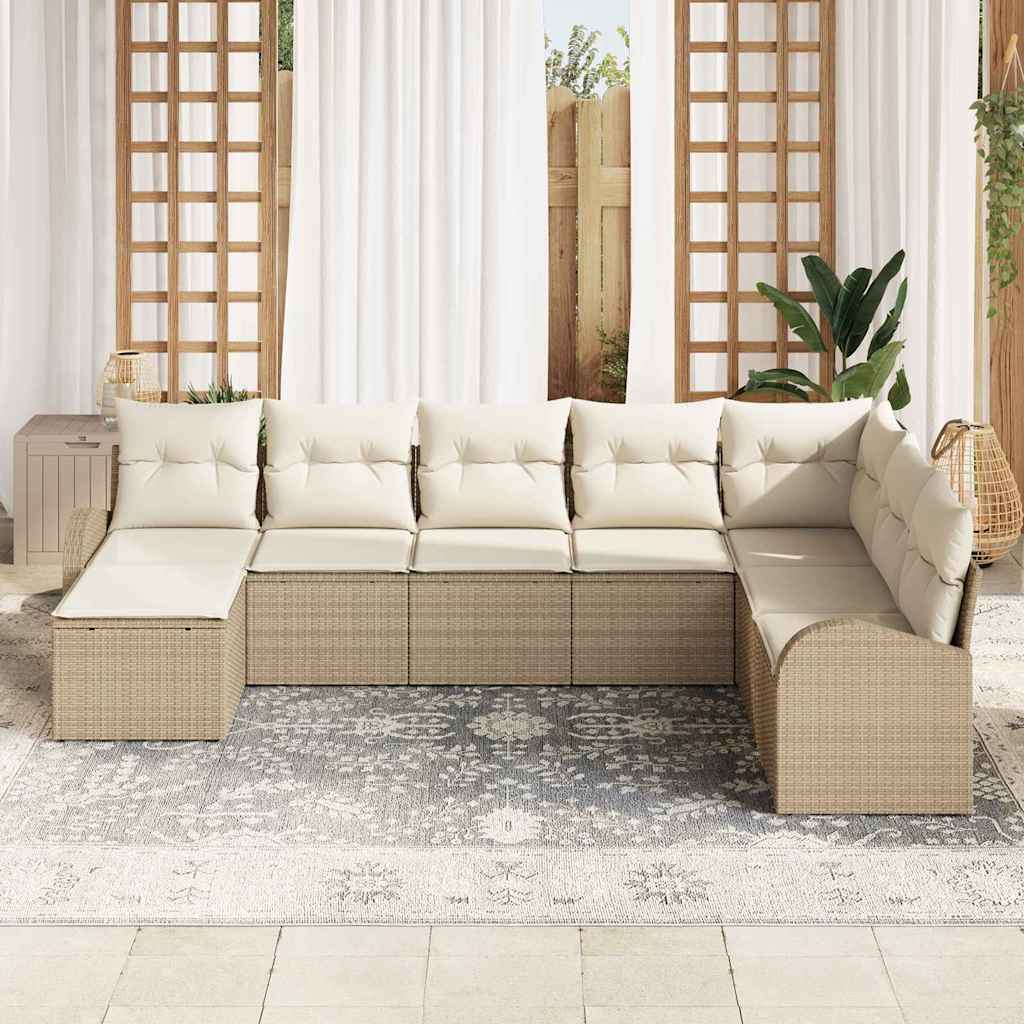 Tuin Sofa Set met kussen 8 pcs Beige Poly Rattan is nu te koop bij PeponiXL, paradijselijk wonen!