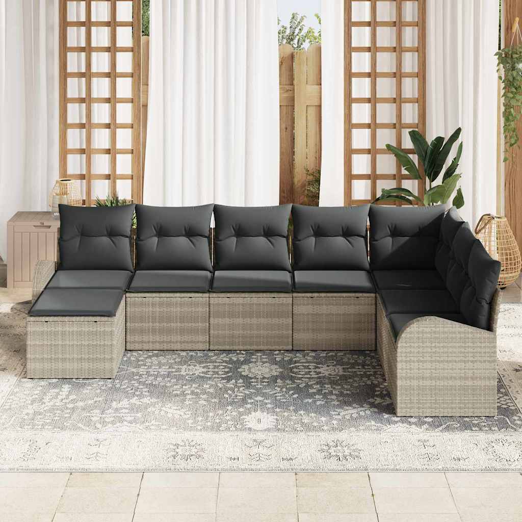 Tuin Sofa Set met kussen 8 pcs Lichtgrijs Poly riet is nu te koop bij PeponiXL, paradijselijk wonen!