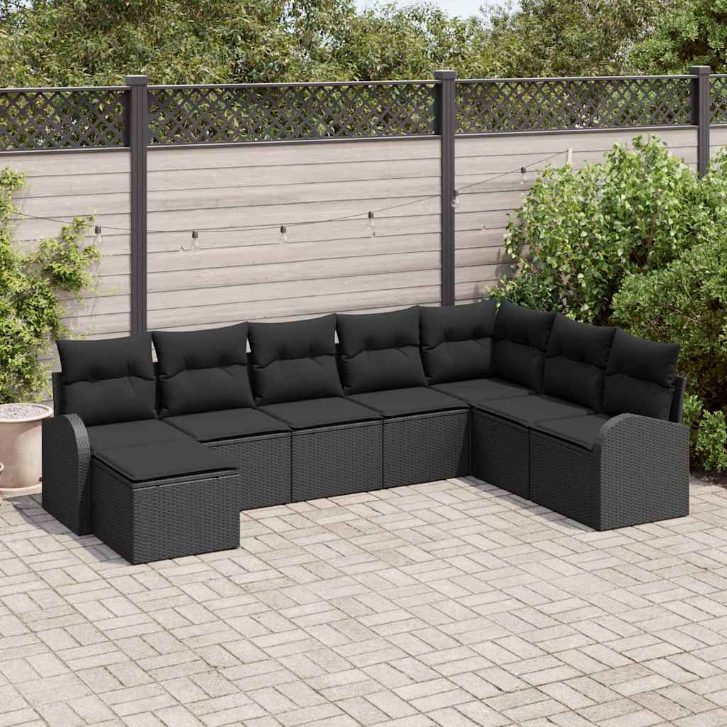 Tuin Sofa Set met kussen 8 pcs Zwart Poly Rattan is nu te koop bij PeponiXL, paradijselijk wonen!
