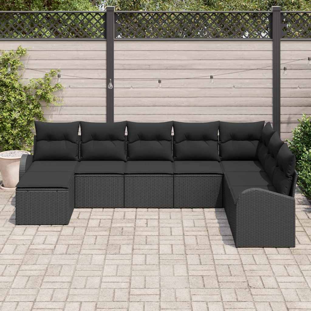 Tuin Sofa Set met kussen 8 pcs Zwart Poly Rattan is nu te koop bij PeponiXL, paradijselijk wonen!