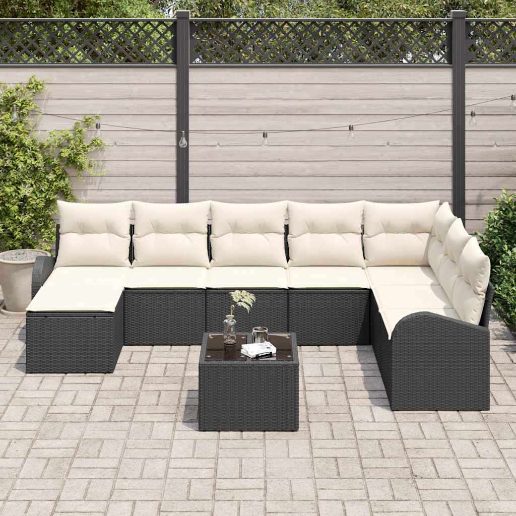 Tuin Sofa Set met kussen 9 pcs Zwart Poly riet