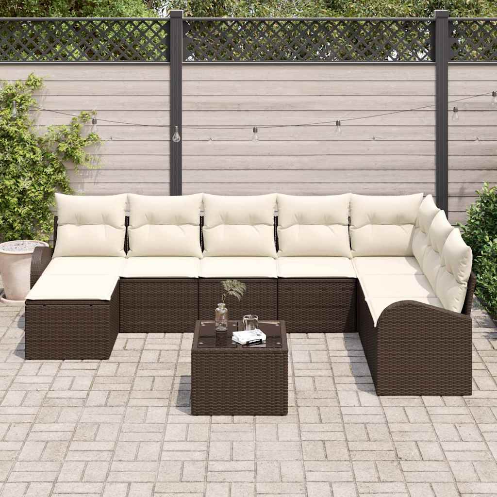 Tuin Sofa Set met kussen 9 pcs Bruin Poly riet is nu te koop bij PeponiXL, paradijselijk wonen!