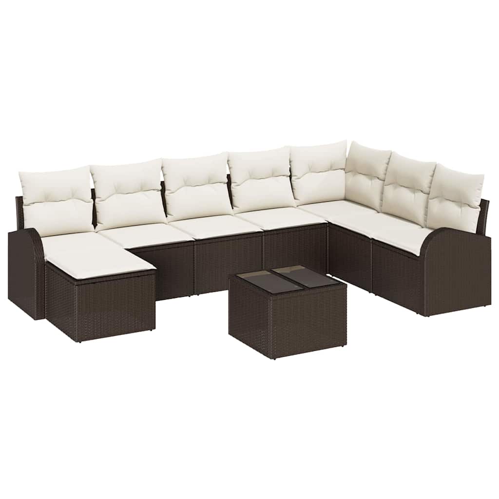 Tuin Sofa Set met kussen 9 pcs Bruin Poly riet is nu te koop bij PeponiXL, paradijselijk wonen!