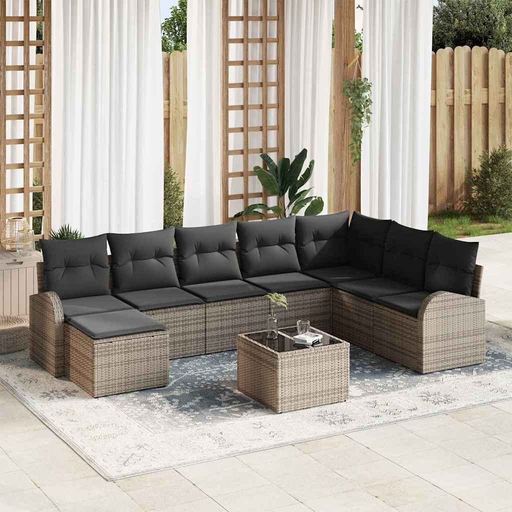 Tuin Sofa Set met kussen 9 pcs Grijs Poly riet is nu te koop bij PeponiXL, paradijselijk wonen!