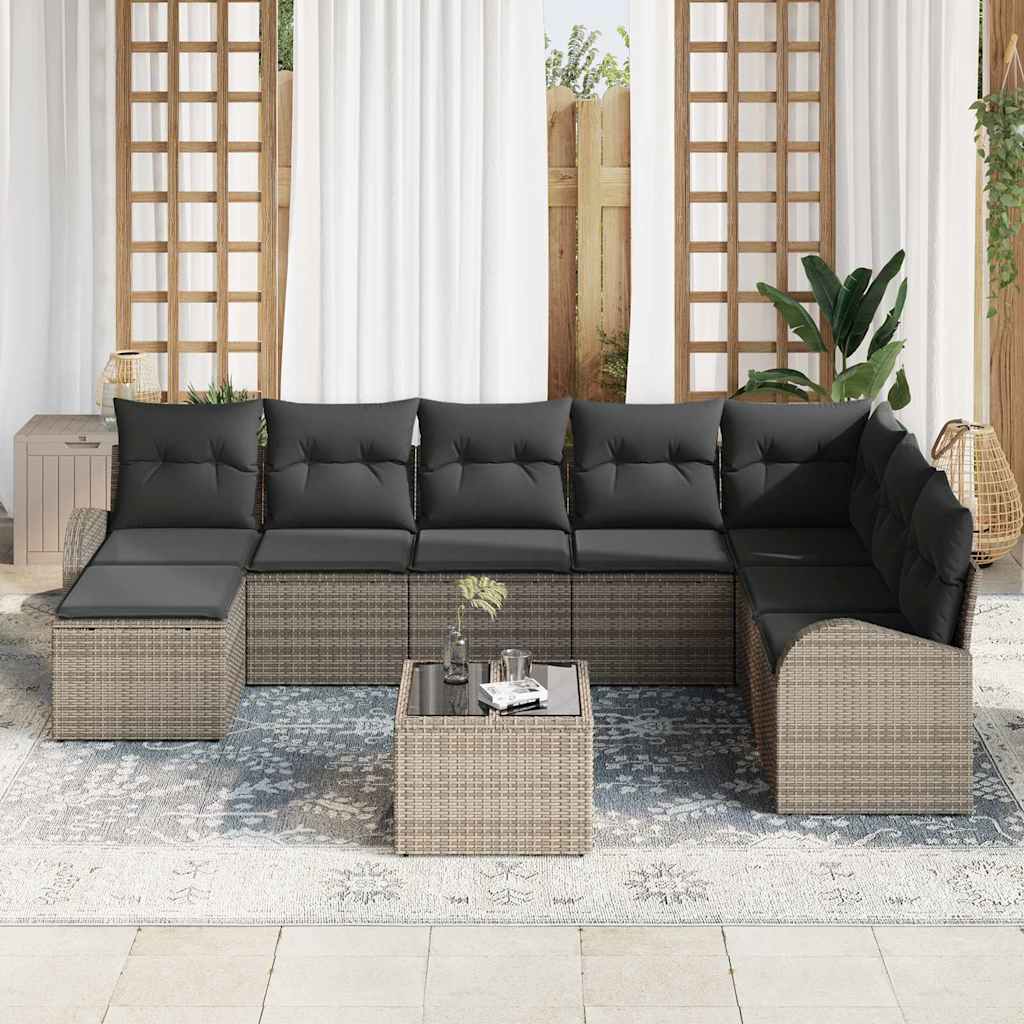 Tuin Sofa Set met kussen 9 pcs Grijs Poly riet is nu te koop bij PeponiXL, paradijselijk wonen!