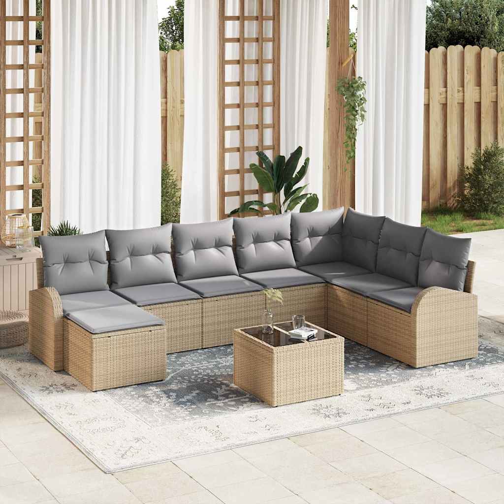 Tuin Sofa Set met kussen 9 pcs Beige Poly riet is nu te koop bij PeponiXL, paradijselijk wonen!